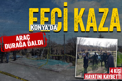 Konya'da feci kaza! Araç durağa daldı