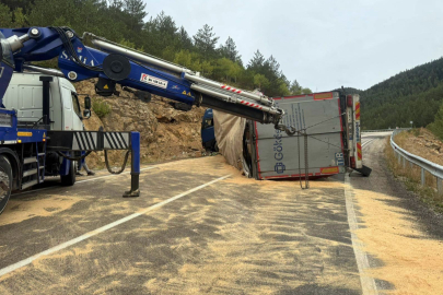 TIR devrildi, makarnalar yola saçıldı