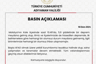 Adıyaman Valiliğinden deprem açıklaması