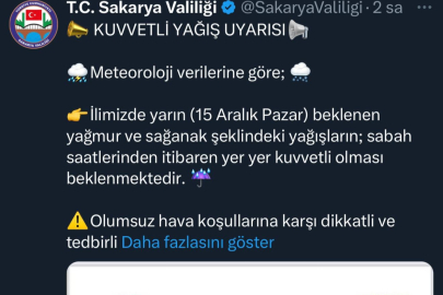 Sakarya için kuvvetli yağış uyarısı yapıldı!