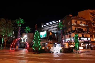 Denizli'de cadde ve sokaklar yeni yılı ışıl ışıl karşılıyor