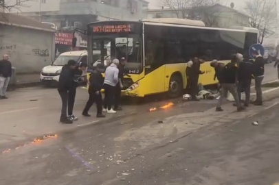 İETT otobüsüne çarpan motosiklet alev alev yandı