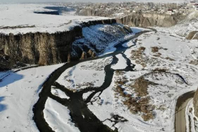 Ağrı'daki Murat nehri buz tuttu