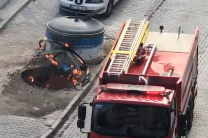 Çöp konteynerinde çıkan yangın mahalleliyi korkuttu