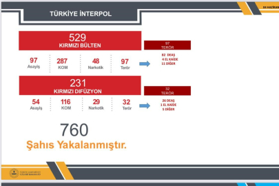 İçişleri Bakanlığı: "Kırmızı kod ve kırmızı difüzyon ile aranan 760 kişi yakalandı"